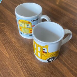 School bus driver, coffee mug, cup glass, China. Set of 2